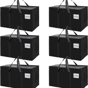 CARLA HOME 6-Pack Large Moving Storage Bags with Zippers & Handles with 95 Liters Capacity for Space Saving, Travel, Camping & Organization (Black)