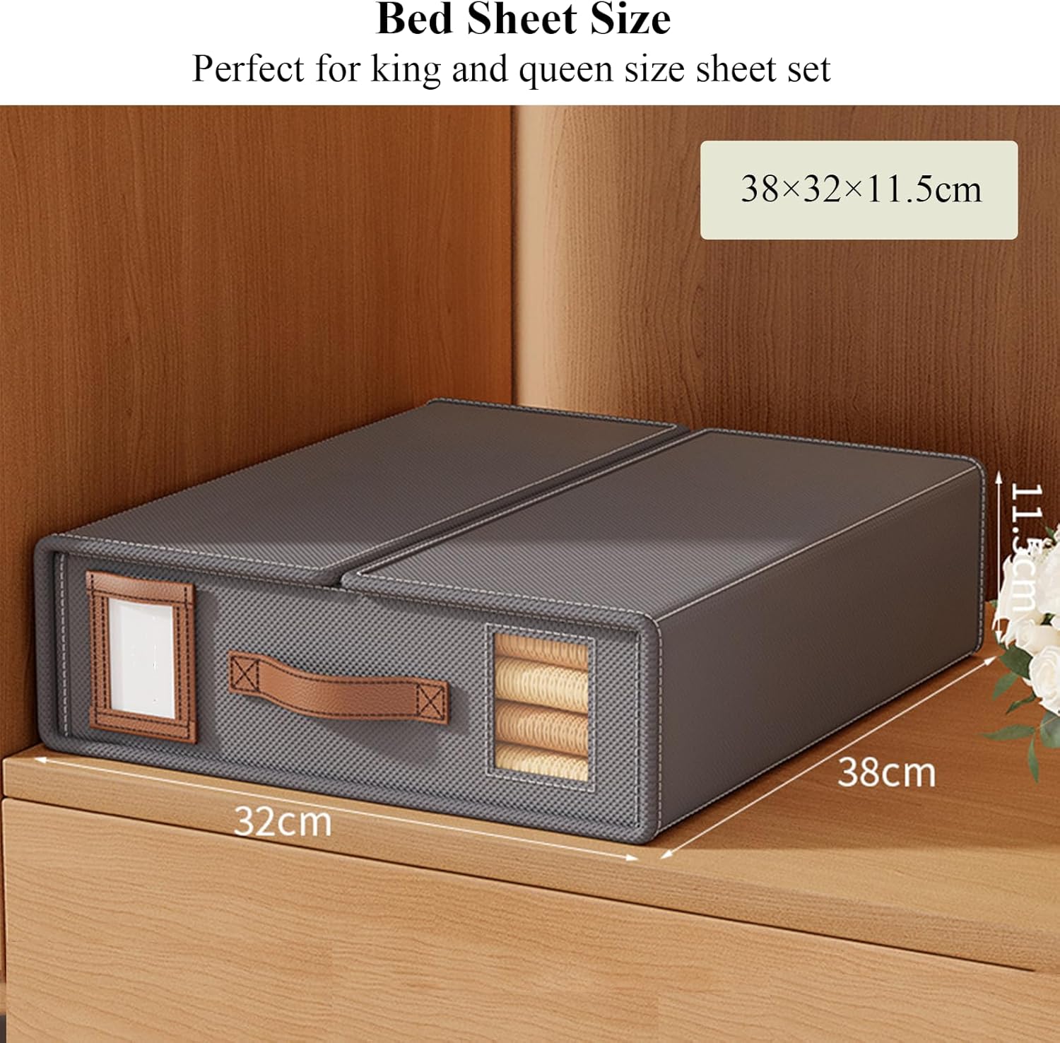 CARLA HOME Bed Sheet Organizer Set of 4 with Handle & Window for Covers, Pillowcases, Blankets, Clothes & Sheets (Grey) - Image 2