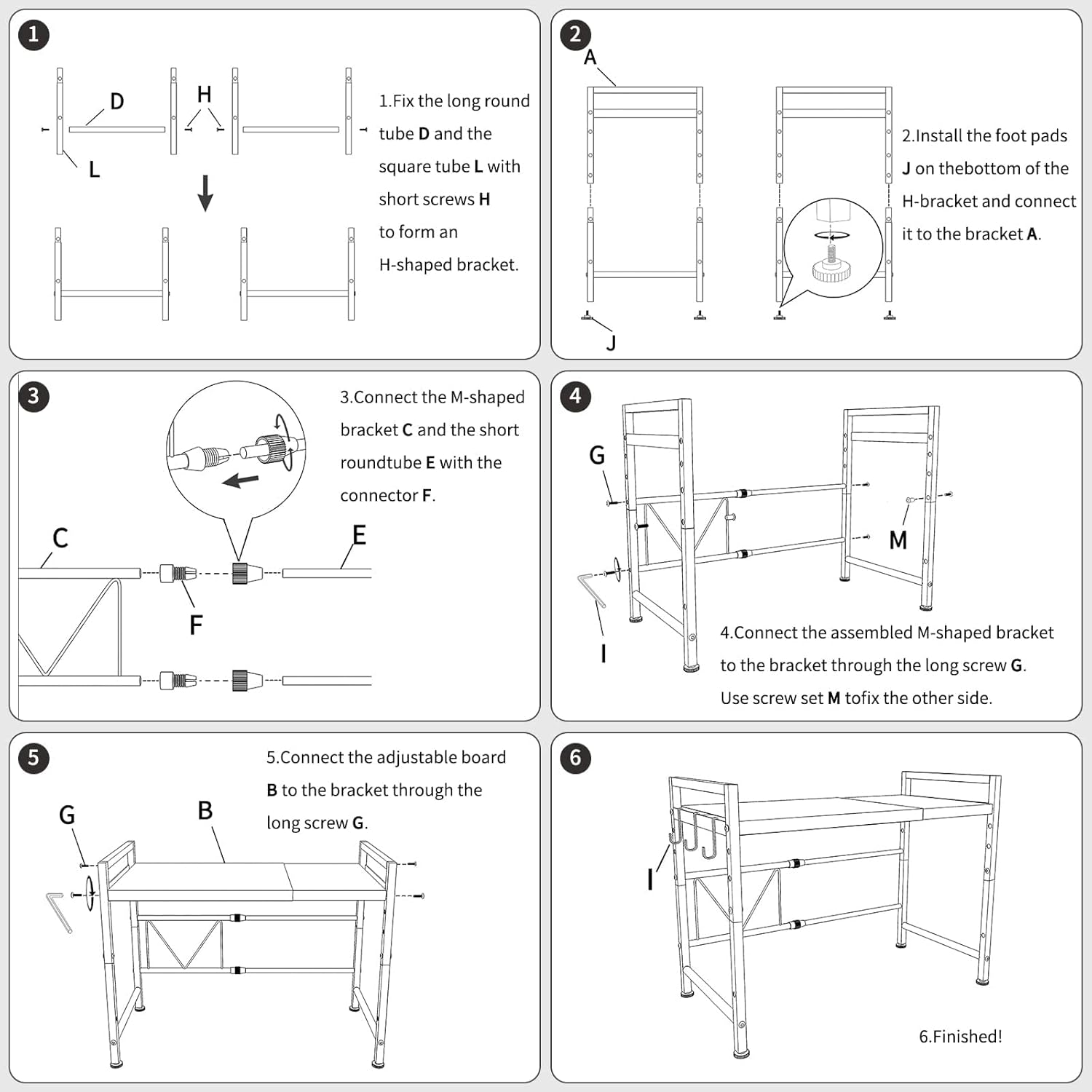 CARLA HOME 2-Tier Microwave Oven Rack with Adjustable Metal Kitchen Shelf Stand for Countertop Storage and 6 Hooks for Utensils (White) - Image 8