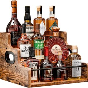 CARLA HOME 3-Tier Liquor Bottle Display Shelf Rack Bar Organizer for Whiskey, Wine, Coffee Syrups, Spirits & Bottles