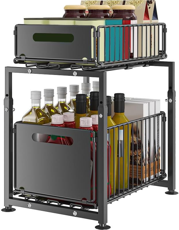 CARLA HOME 2- Pack Under Sink Organizer with Sliding Drawers & Height Adjustable for Kitchen Bathroom Cabinet Organization - Image 10