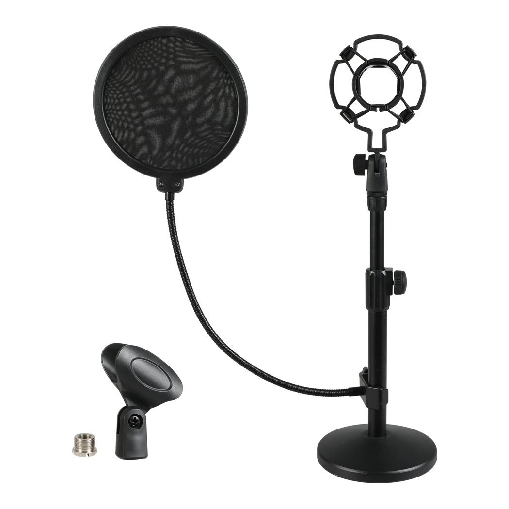 Levede Desktop Microphone Stand Adjustable Pop Filter Shock Mount Base Kit Black - Image 9