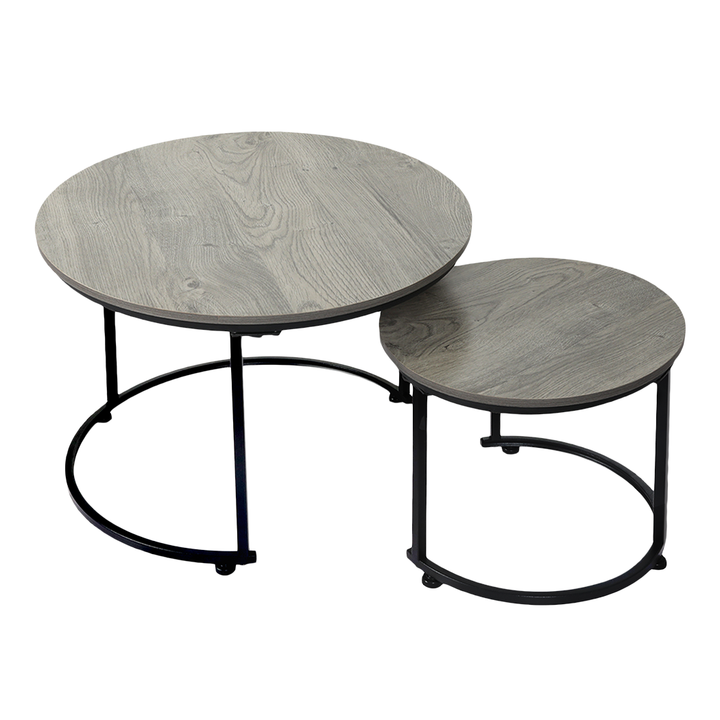 Levede Round Nesting Table Coffee Table Wood Side Table - Image 9