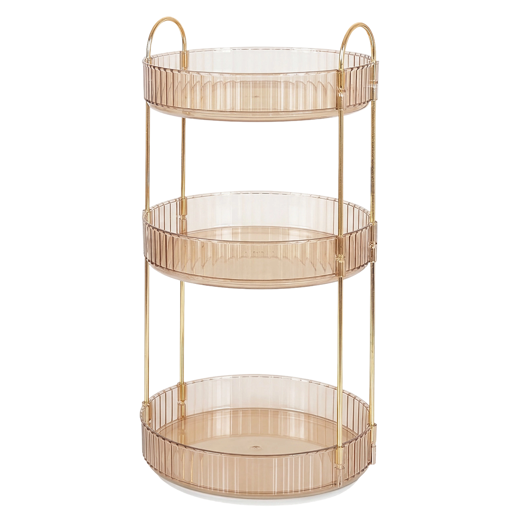 Ilus 360� Roating Makeup Organiser Vanity Countertop Shelf Cosmetic Holder Gold - Image 9