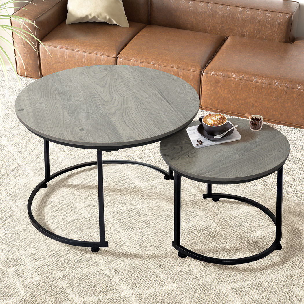 Levede Round Nesting Table Coffee Table Wood Side Table - Image 8