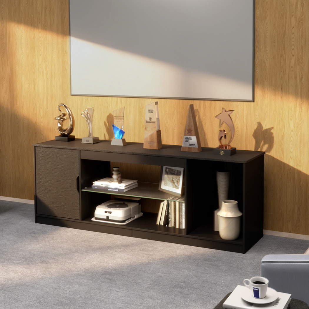 Levede TV Stand Storage with LED 140cm Black - Image 9