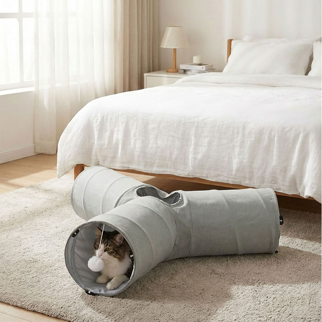 Pawz 3 Way Cat Tunnel Toy Interactive Foldable Tube Indoor Pet 2 Haning Balls - Image 8