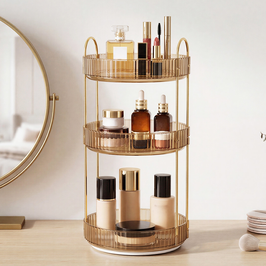Ilus 360� Roating Makeup Organiser Vanity Countertop Shelf Cosmetic Holder Gold - Image 7