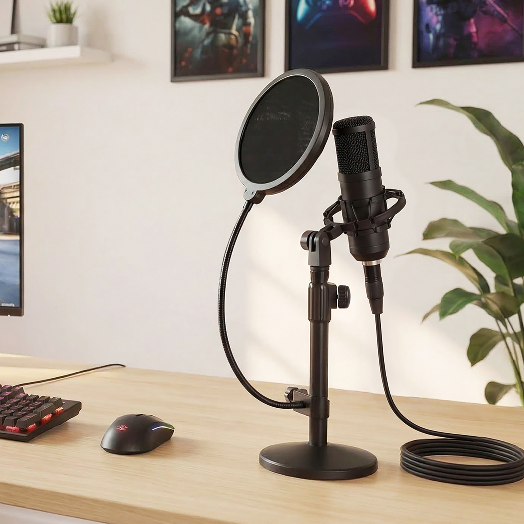 Levede Desktop Microphone Stand Adjustable Pop Filter Shock Mount Base Kit Black - Image 7