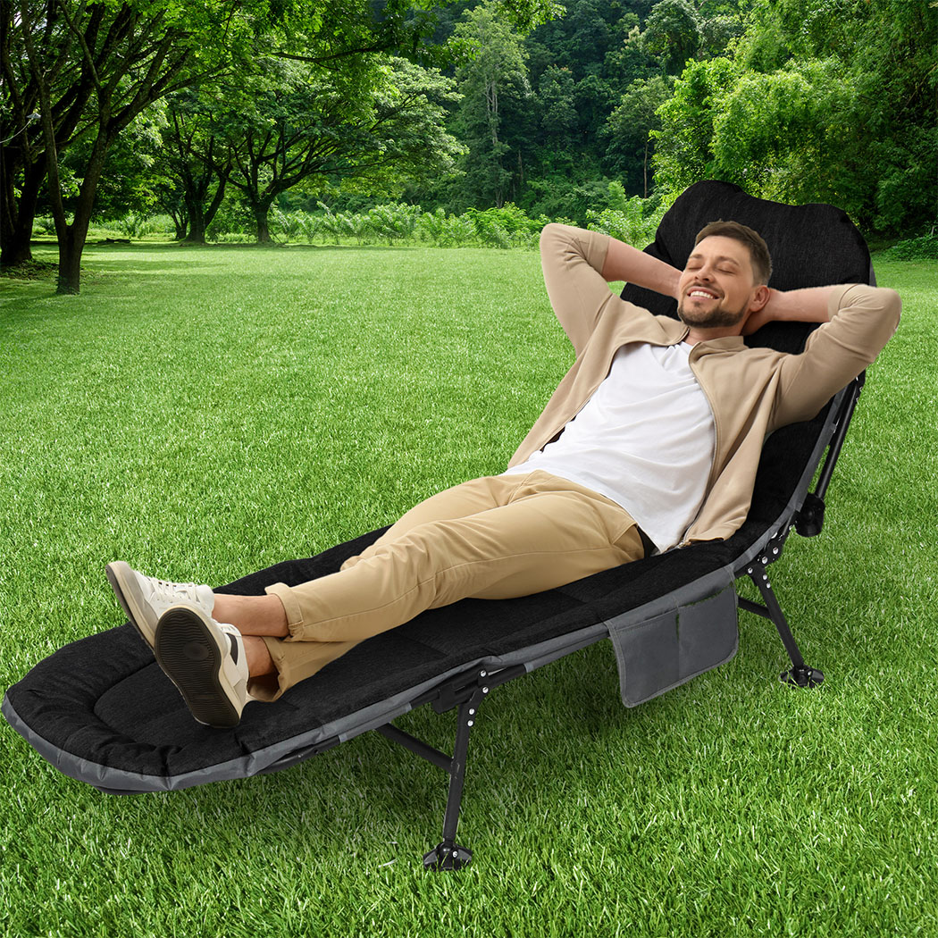 Levede Folding Camping Bed Camp Cots Black - Image 7