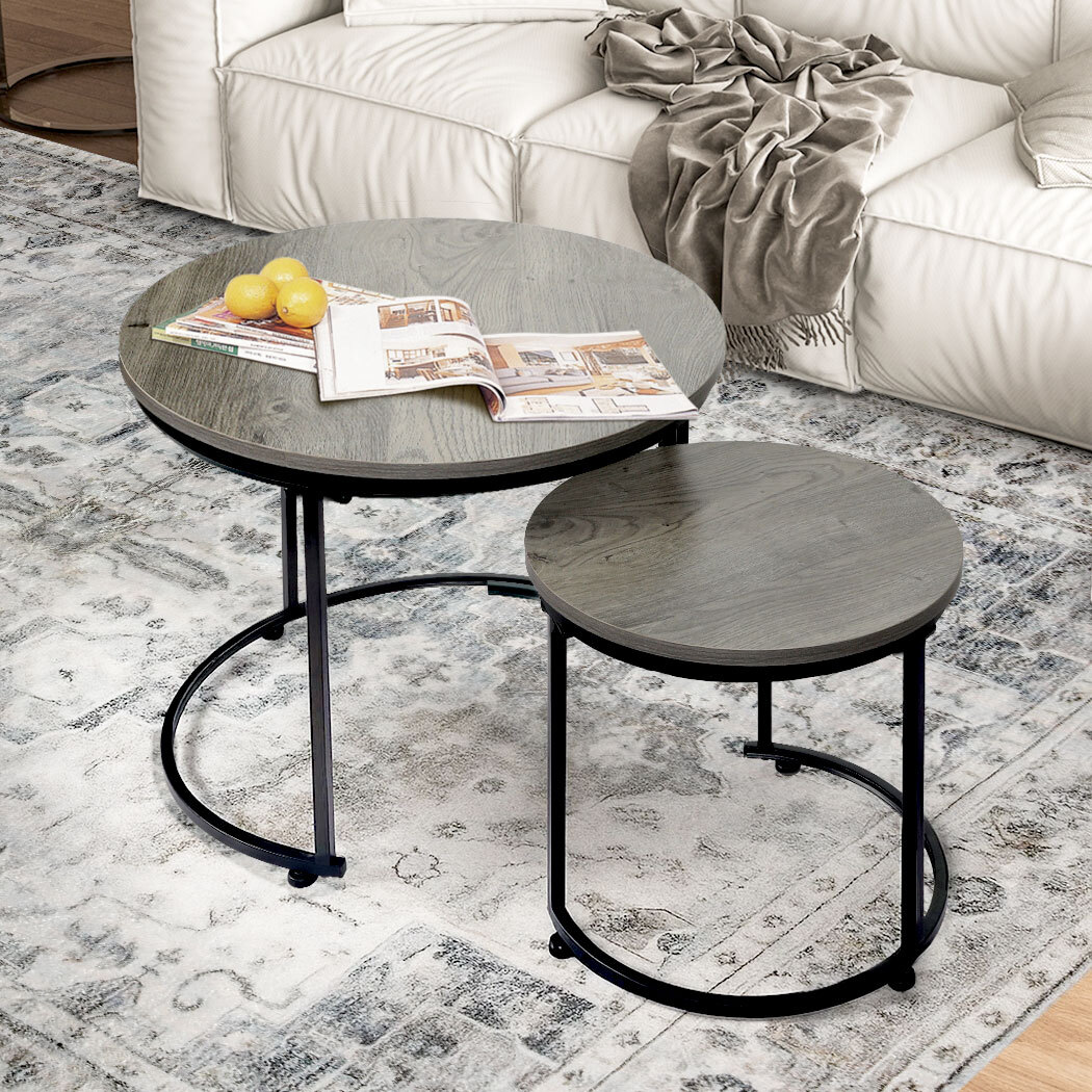 Levede Round Nesting Table Coffee Table Wood Side Table - Image 7