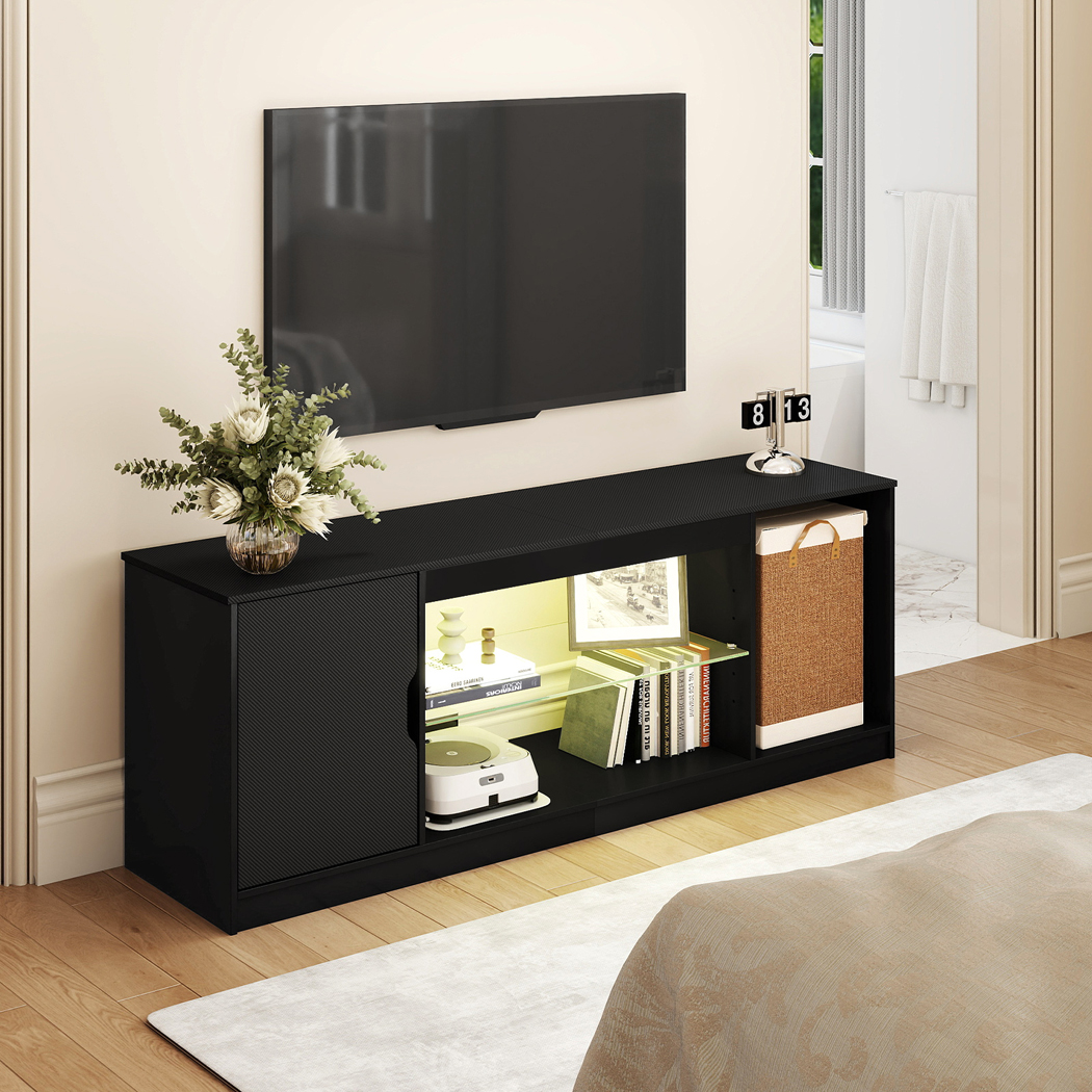 Levede TV Stand Storage with LED 140cm Black - Image 7