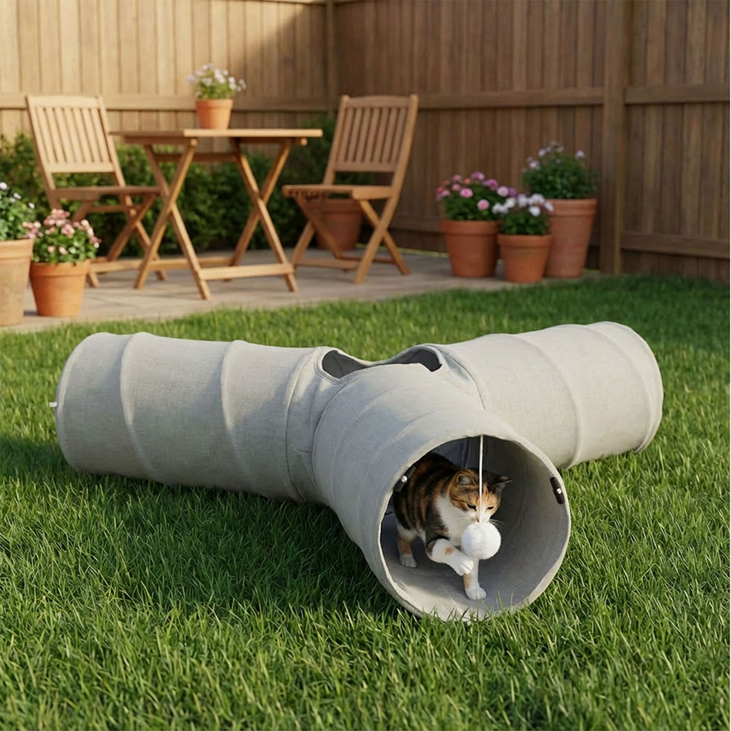 Pawz 3 Way Cat Tunnel Toy Interactive Foldable Tube Indoor Pet 2 Haning Balls - Image 7