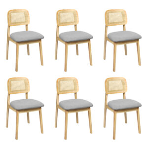 Levede Dining Chair Wood Rattan Armless Natural x6