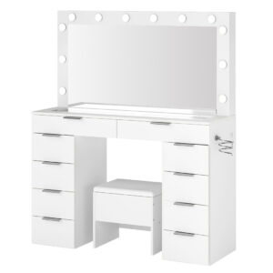 Levede Dressing Table LED Makeup Mirror Stool Set Vanity Desk Cabinet 10 Drawers