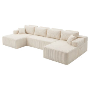 Levede Modular Sofa Lounge Set Corduroy U Shaped Sectional Cloud Couch Beige