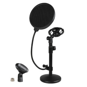 Levede Desktop Microphone Stand Adjustable Pop Filter Shock Mount Base Kit Black