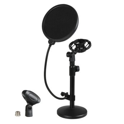 Levede Desktop Microphone Stand Adjustable Pop Filter Shock Mount Base Kit Black