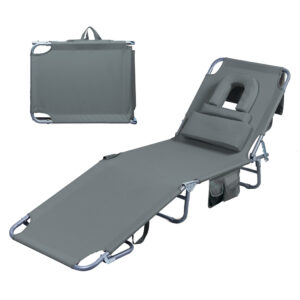 Levede Foldable Beach Lounge Chairs with Face Hole Grey