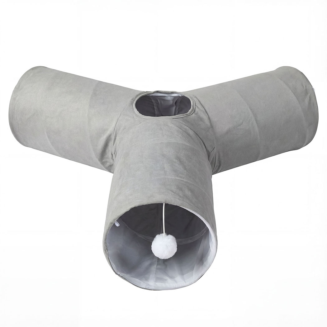 Pawz 3 Way Cat Tunnel Toy Interactive Foldable Tube Indoor Pet 2 Haning Balls - Image 2