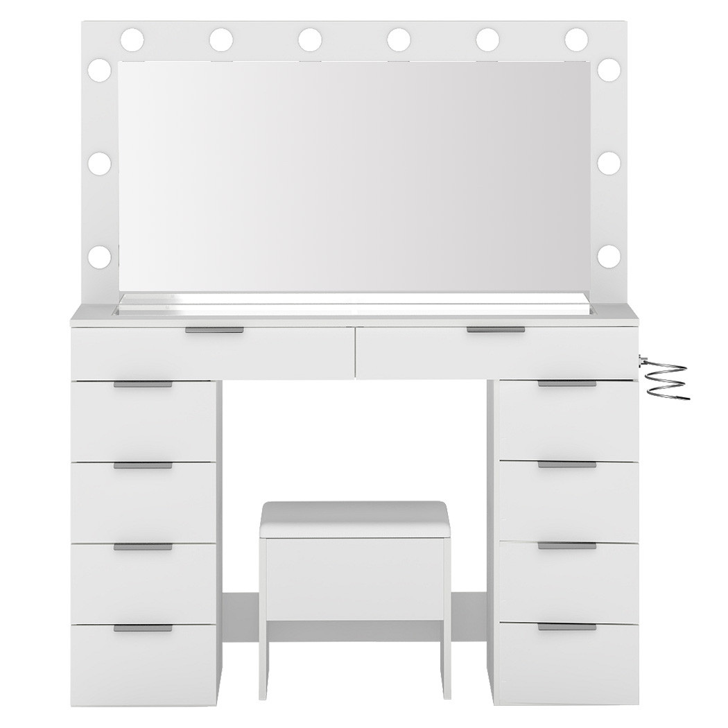 Levede Dressing Table LED Makeup Mirror Stool Set Vanity Desk Cabinet 10 Drawers - Image 2