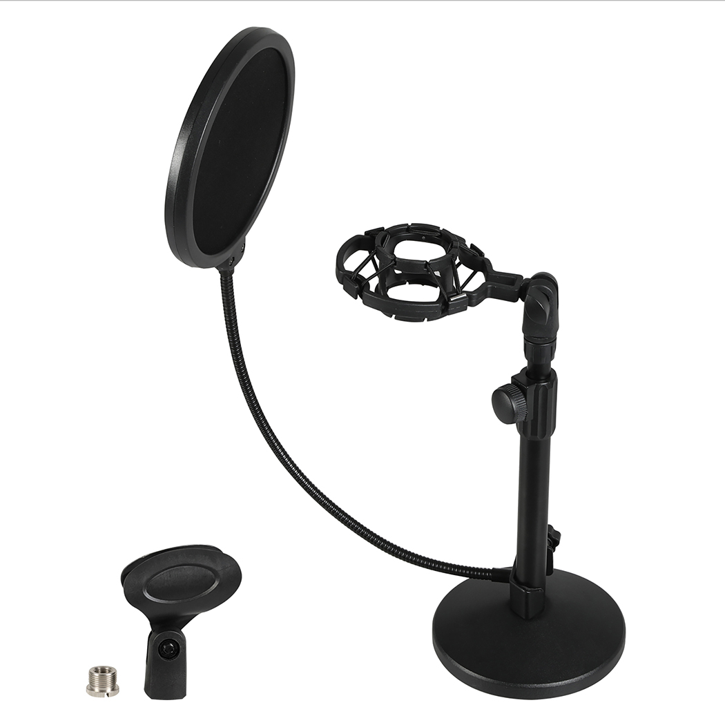 Levede Desktop Microphone Stand Adjustable Pop Filter Shock Mount Base Kit Black - Image 2