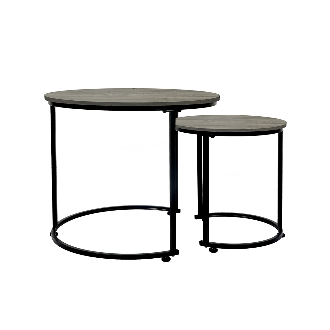 Levede Round Nesting Table Coffee Table Wood Side Table - Image 2