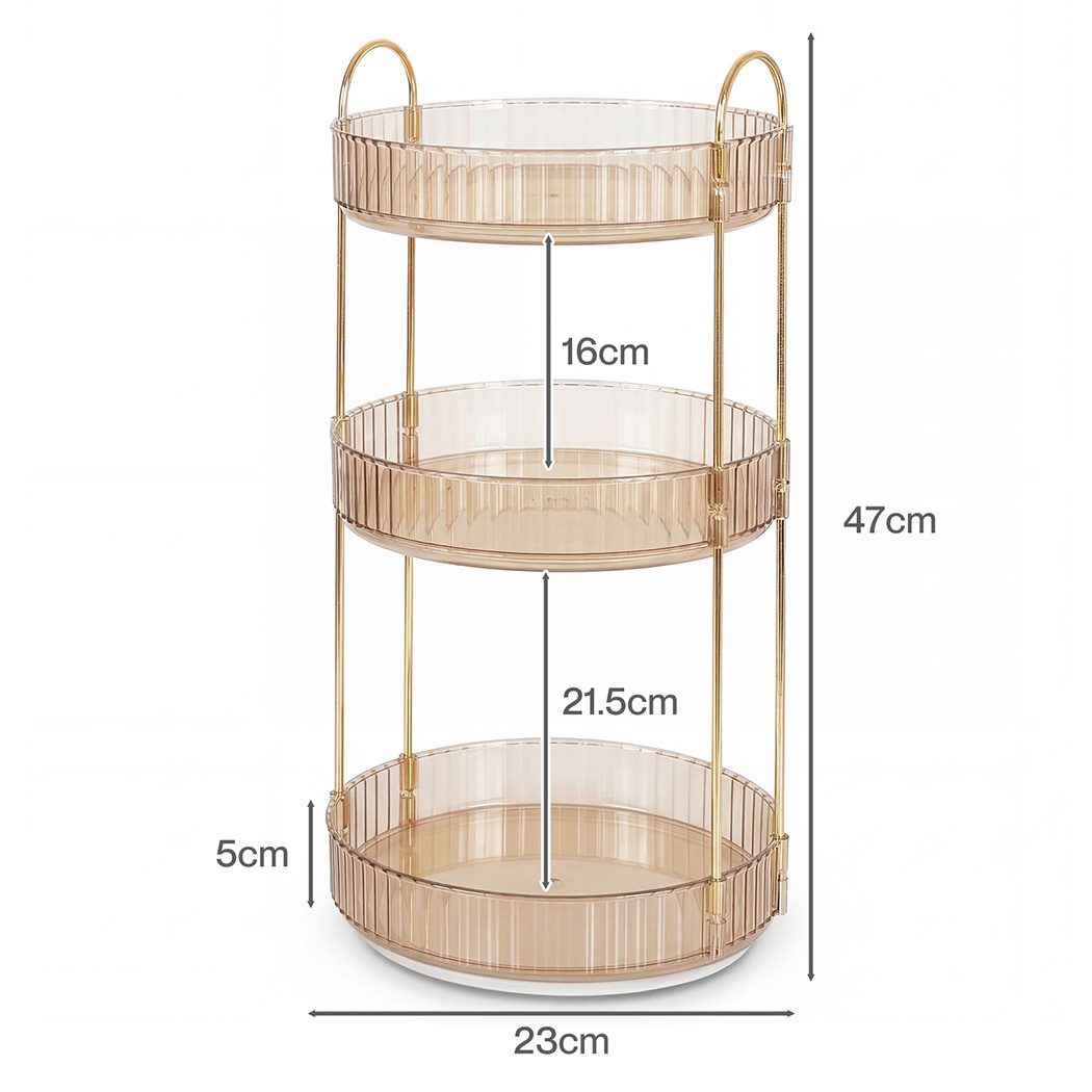 Ilus 360� Roating Makeup Organiser Vanity Countertop Shelf Cosmetic Holder Gold - Image 3