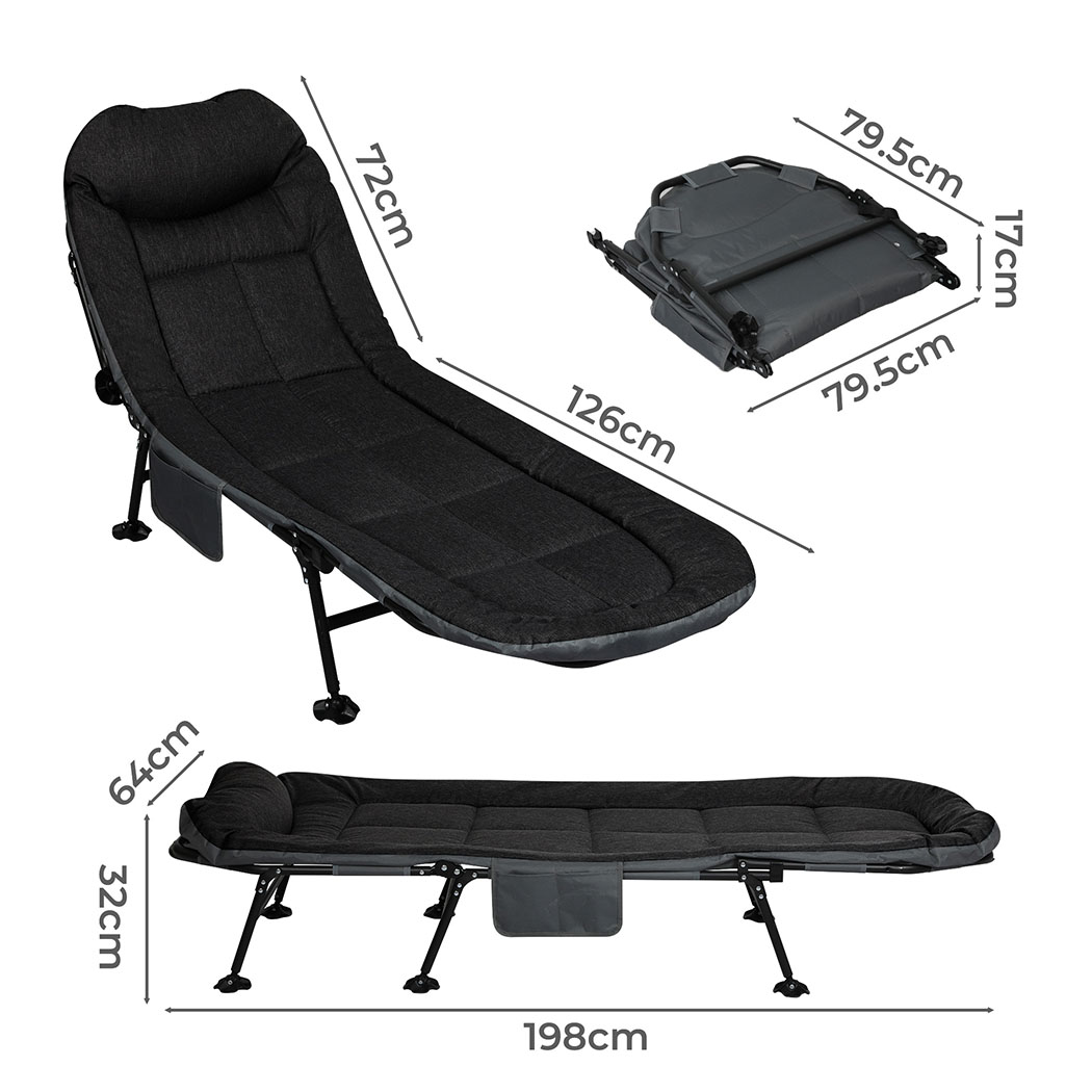 Levede Folding Camping Bed Camp Cots Black - Image 3