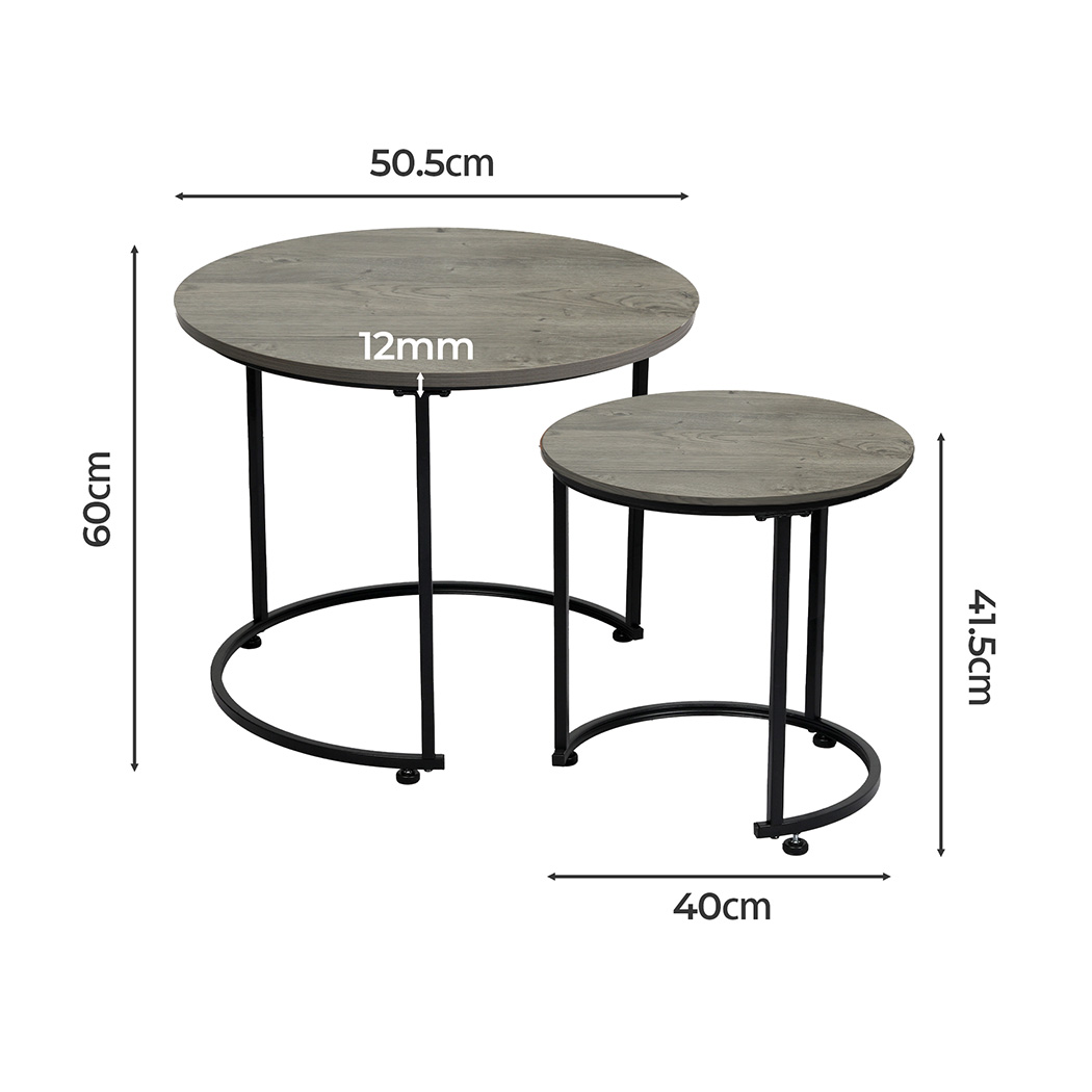 Levede Round Nesting Table Coffee Table Wood Side Table - Image 3