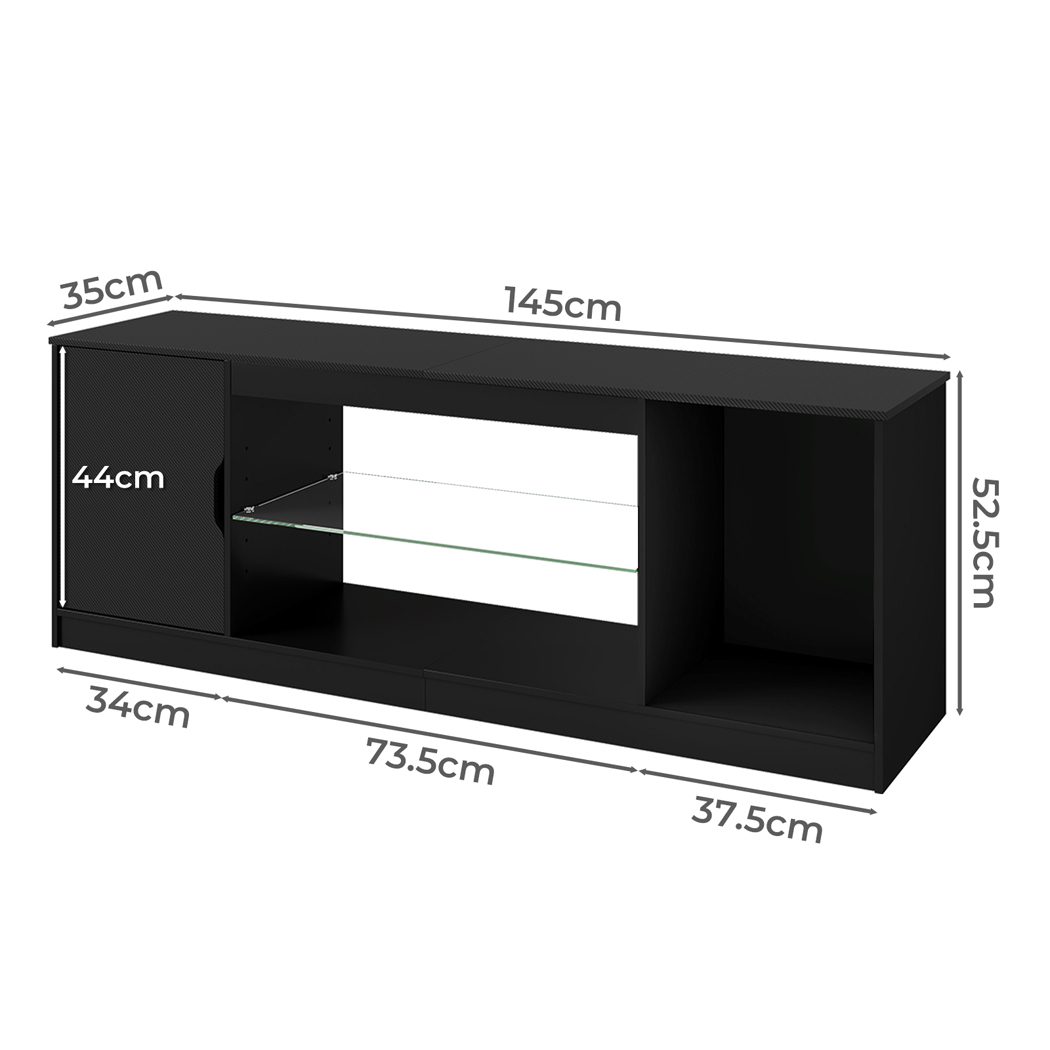 Levede TV Stand Storage with LED 140cm Black - Image 3