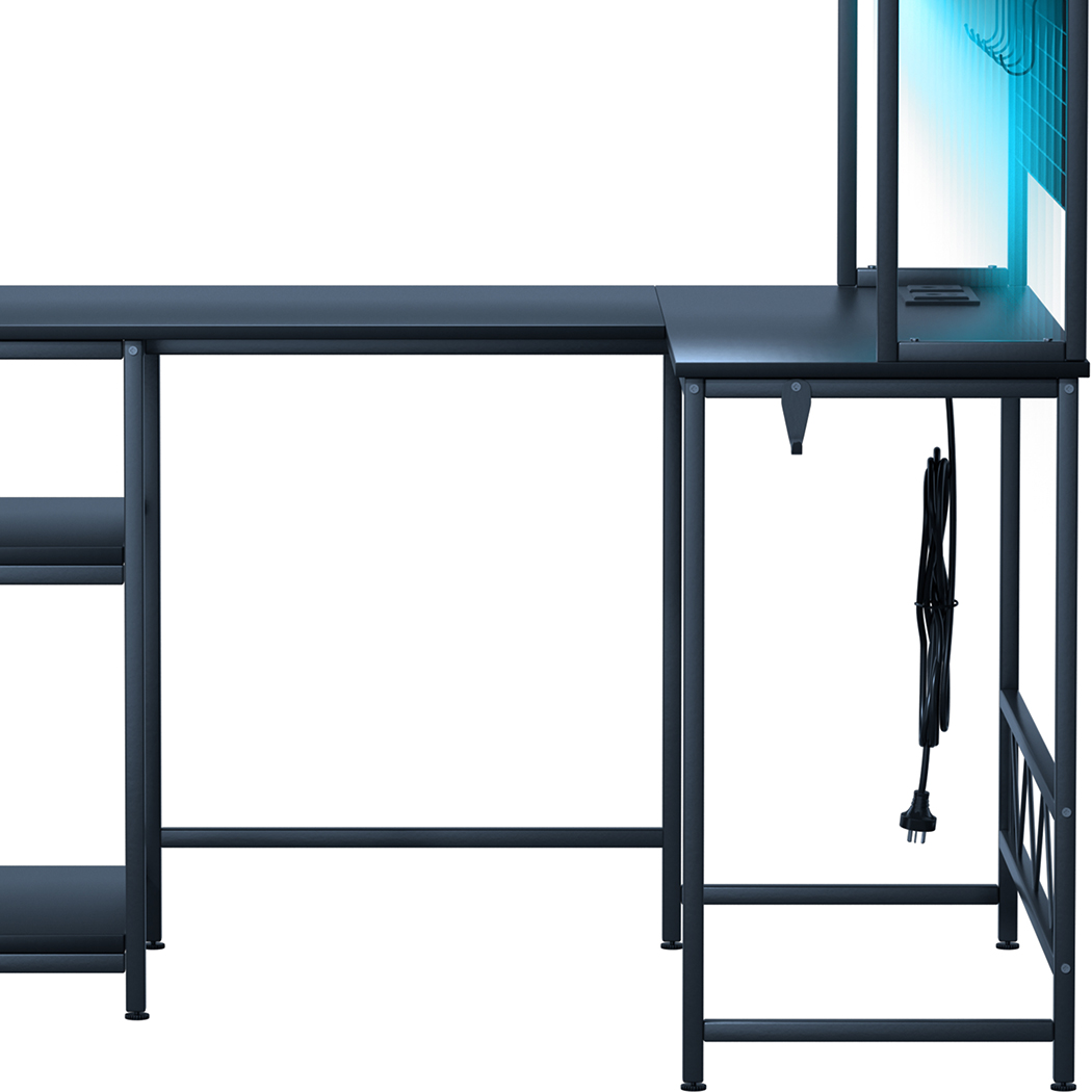 Levede L Shaped Gaming Desk with LED Lights Black - Image 5