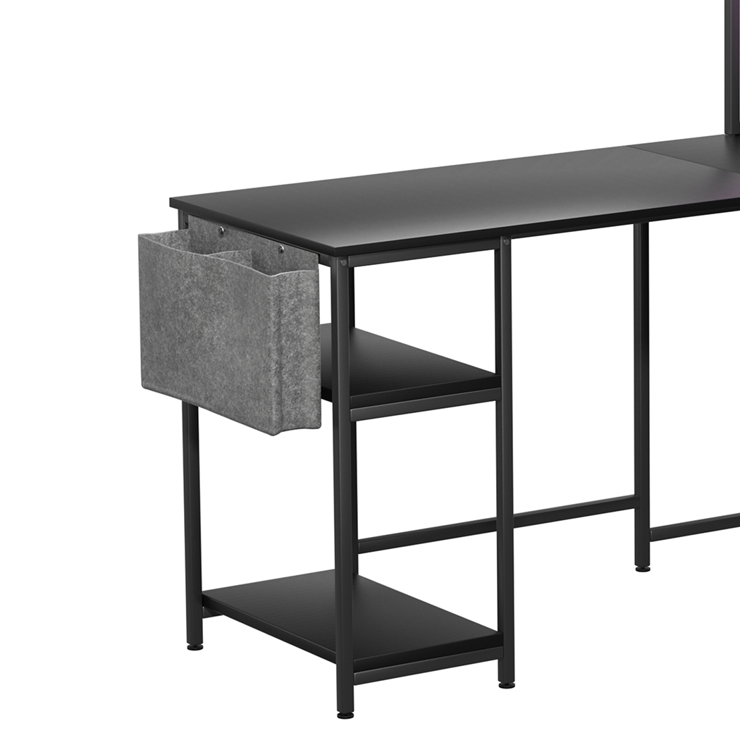 Levede L Shaped Gaming Desk with LED Lights Black - Image 6